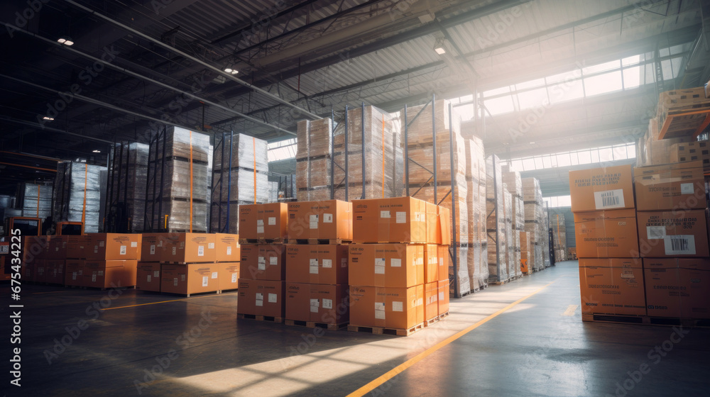 Boxes in modern large warehouse. Boxes in modern large warehouse.