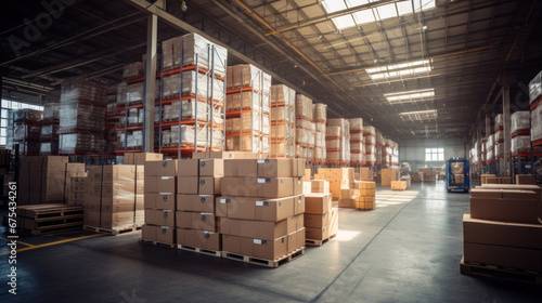 Boxes in modern large warehouse.