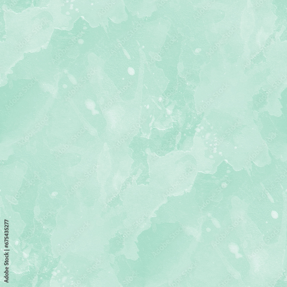 Seamless mint background. Abstract watercolor stains on paper texture. 