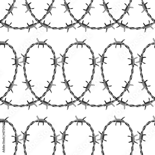 Barbed wire seamless pattern. Sharp barbwire border chain.