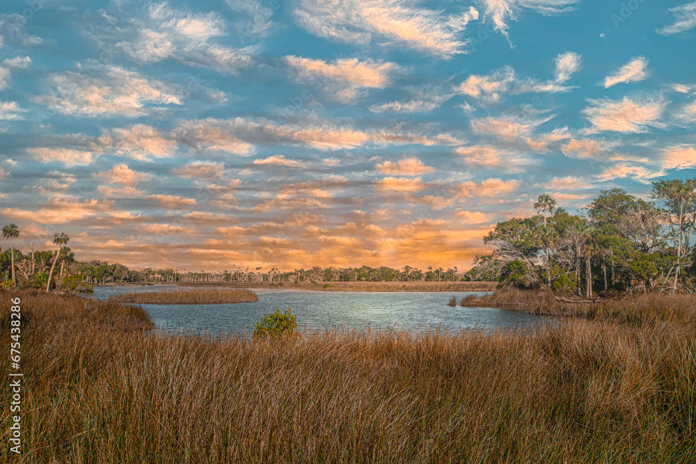 sunset over the river