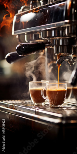 Machine à café professionnelle en train de faire couler un expresso tout chaud dans une tasse
