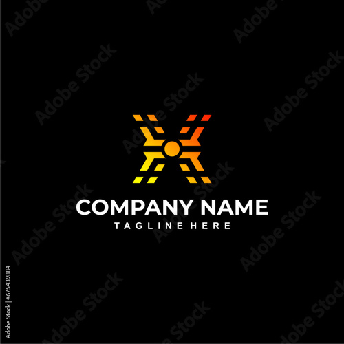 Monogram x logo design with yellow red gradient color on black background