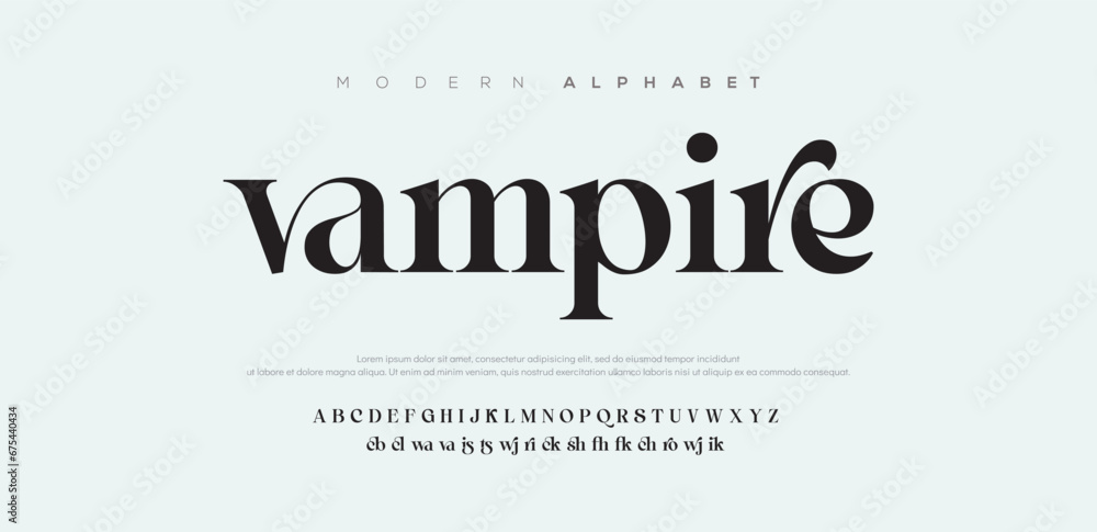 Vampire premium luxury elegant alphabet letters and numbers. Elegant wedding typography classic serif font decorative vintage retro. Creative vector illustration - obrazy, fototapety, plakaty 