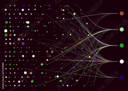 Abstractly arranged dots are connected by lines