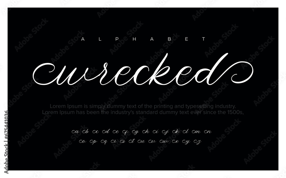 Wrecked Technical font, digital bright alphabet, trendy modern uppercase Latin letters from A to Z and Arab numbers - obrazy, fototapety, plakaty 