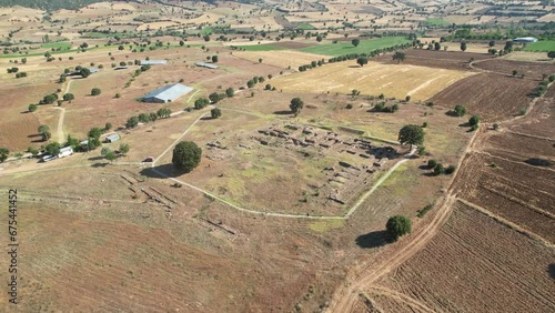 Aerial view of Sapinuva Archaeological Site in Corum. 4K Footage in Turkey photo