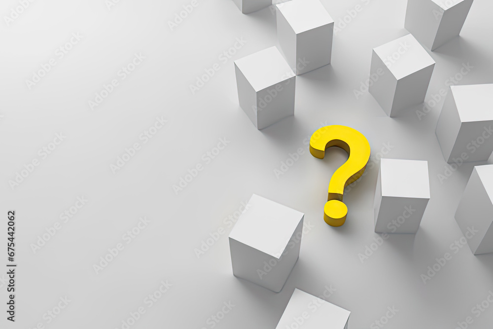 yellow question mark standing out from white cubes yellow question mark standing out from white cubes