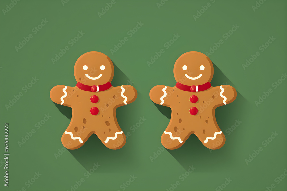 Flat icon illustration of two gingerbread men, traditional christmas cookie, pastry Flat icon illustration of two gingerbread men, traditional christmas cookie, pastry