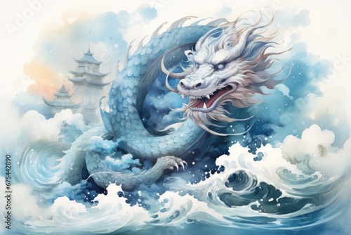 A watercolor gem honoring the Year of the Blue Dragon during Chinese New Year