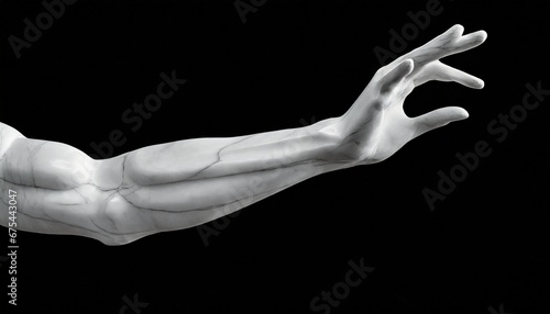 Realistic sculpture arm profile pointing pose on a black background