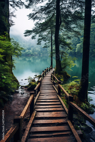 a wooden path to calm lake  landscape nature photo  minimal wallpaper