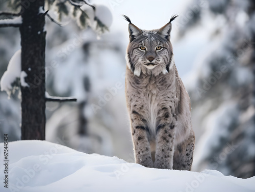 Eurasian Lynx in Snowy Nordic Wilderness  Generative AI