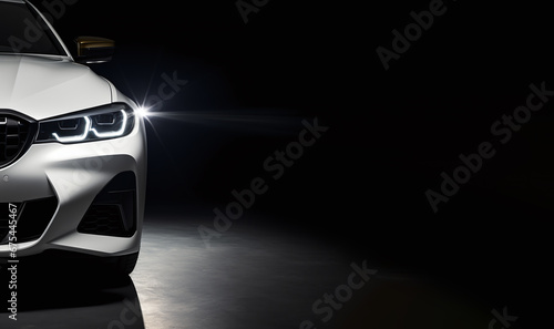 Unbranded generic white sport car isolated on a dark background © daniy