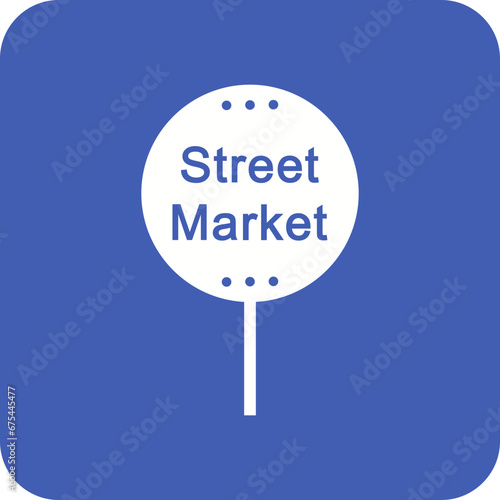Street Market Sign Line Color Icon