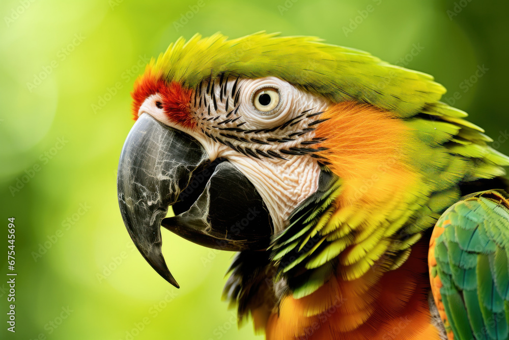 tête de perroquet ara sauvage de profil avec plumes multicolore