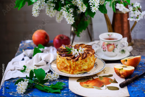 Cottage cheese Kugel with apples .style rustic