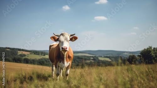 A cow in the wide grass
