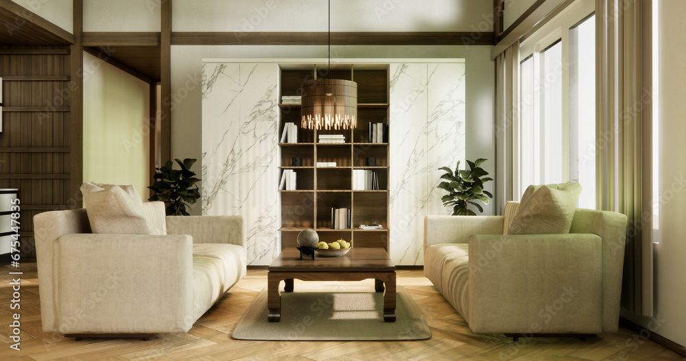 Fototapeta premium sofa and decoration japanese on Modern room interior wabisabi style.