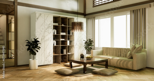 Wallpaper Mural sofa and decoration japanese on Modern room interior wabisabi style. Torontodigital.ca