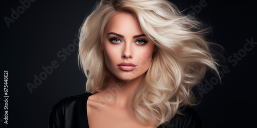  a beautiful blonde woman fashion model after salon hairdresser procedure © Enrique