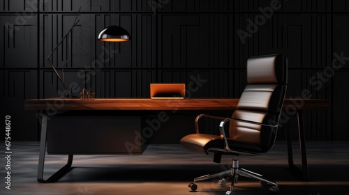 Modern desk and chair for the office room. VIP office furniture. in dark tones photo