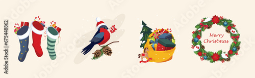 Christmas and Winter Holiday Bright Object and Symbol Vector Set