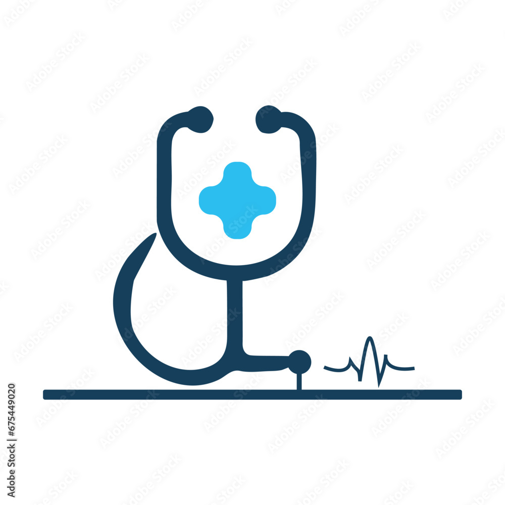 Icon of the stethoscope sign in flat design Vector artwork of a doctor in medicine on a white, isolated background The concept of a hospital business Icon of the stethoscope sign in flat design Vector artwork of a doctor in medicine on a white, isolated background The concept of a hospital business