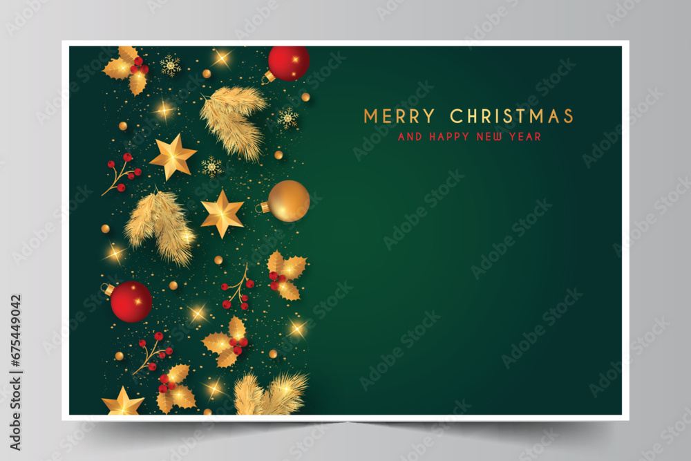 christmas background with red golden decoration