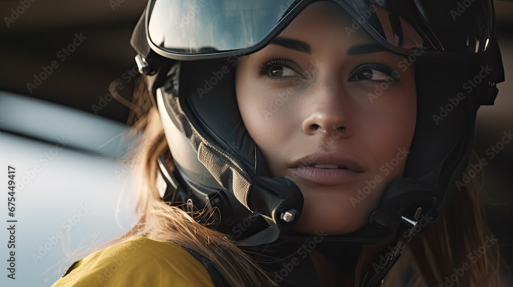 Close-up portrait of pilot wearing helmet Close-up portrait of pilot wearing helmet