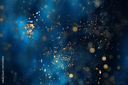 Abstract blue background with blue and gold particles. Desktop background. Screen saver.