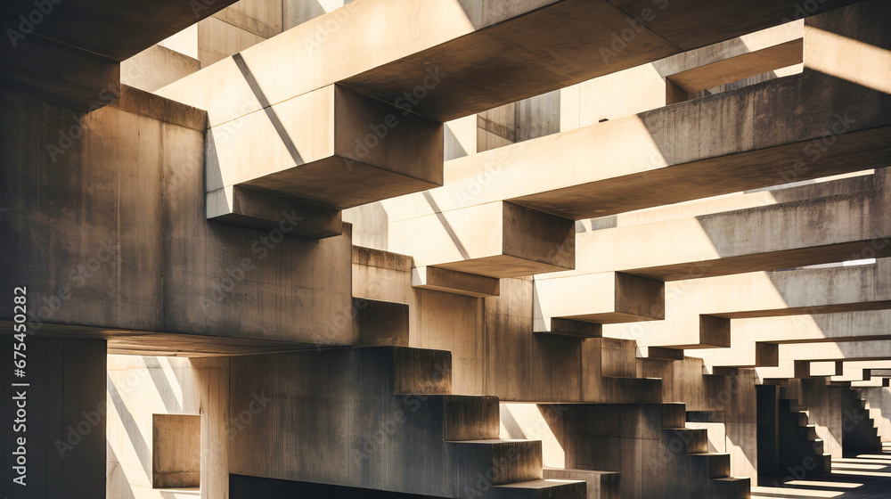 Enigmatic shadow play on brutalist structures, illustrating the ...