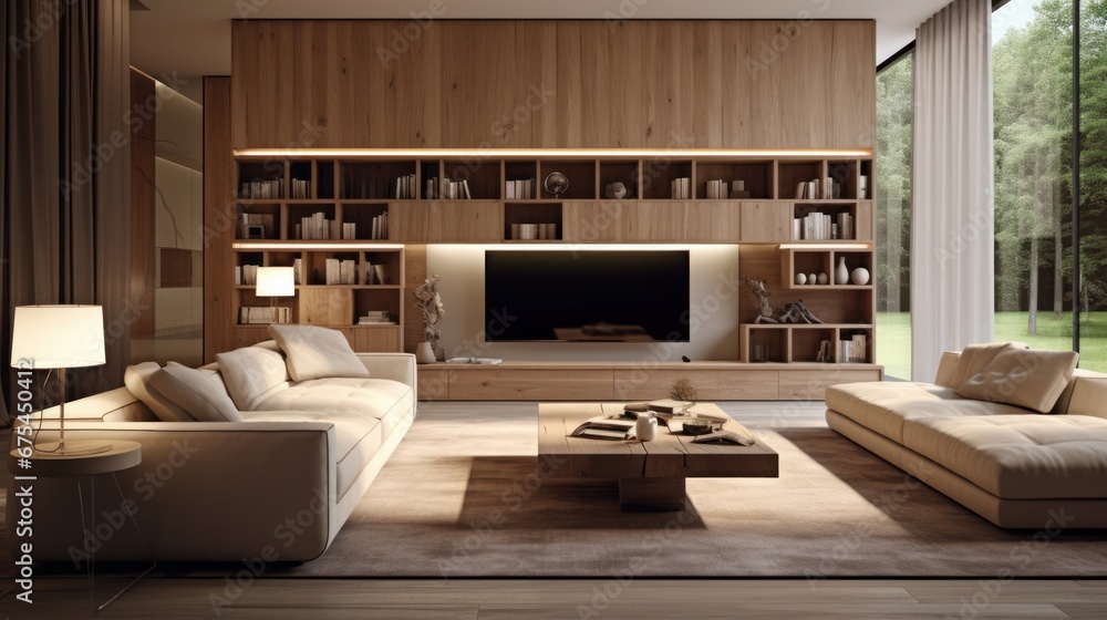 TV room with light and chic wood