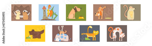 Funny Pets with Action and Emotion Vector Set