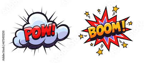 Set of comics explosions, pow and boom. Vector illustration