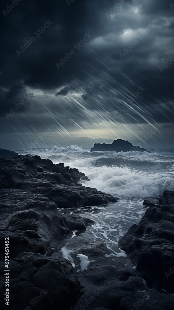 Rough Sea Landscape in Dark Tone