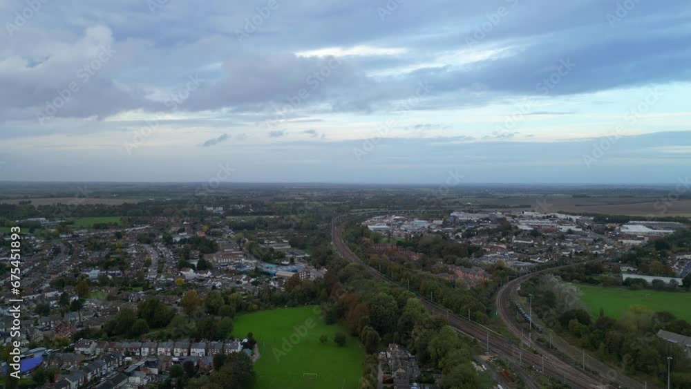 Aerial View of Most Beautiful Countryside Landscape of Hitchen Town of England United Kingdom. Footage Was Captured With Drone's Camera on October 28th, 2023 During Beautiful Cloudy Day. Aerial View of Most Beautiful Countryside Landscape of Hitchen Town of England United Kingdom. Footage Was Captured With Drone's Camera on October 28th, 2023 During Beautiful Cloudy Day.