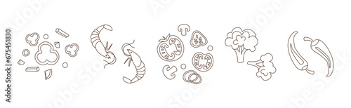 Chinese Noodle Preparation with Ingredients Vector Set