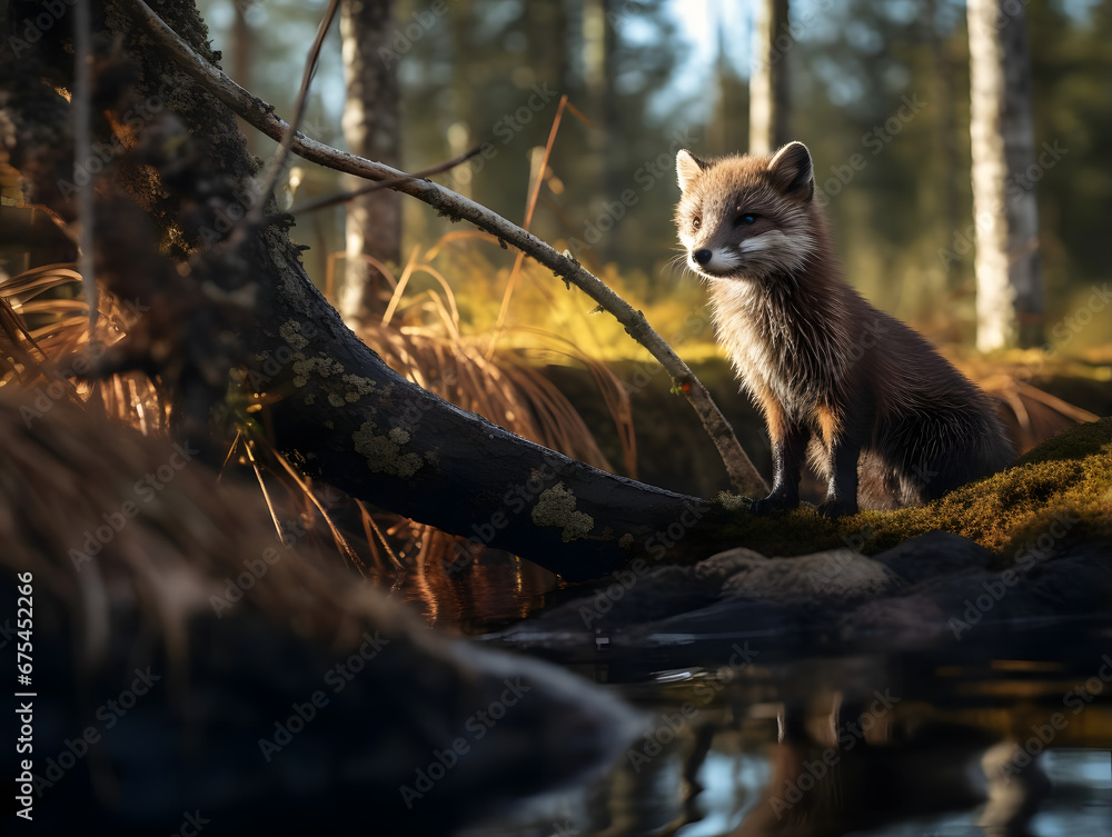 Fisher in Boreal Forest Habitat, Generative AI Fisher in Boreal Forest Habitat, Generative AI