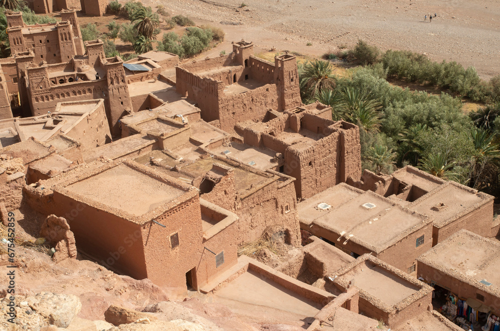 View from above to Ait Ben Haddou, UNESCO world heritage in Morocco