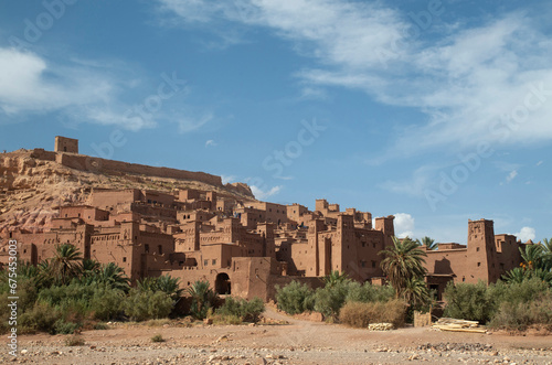 Panoramic view of Ait Ben Haddou, UNESCO world heritage in Morocco