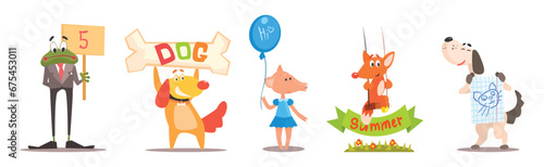 Funny Animal and Pet with Various Message on Placard Vector Set