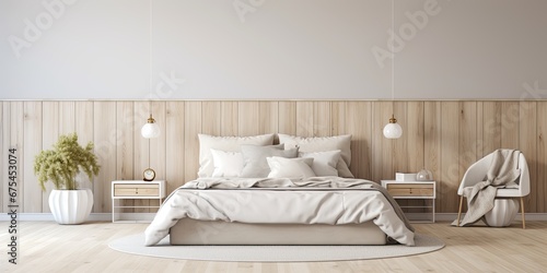 Home mockup  cozy Scandinavian bedroom interior  3d render