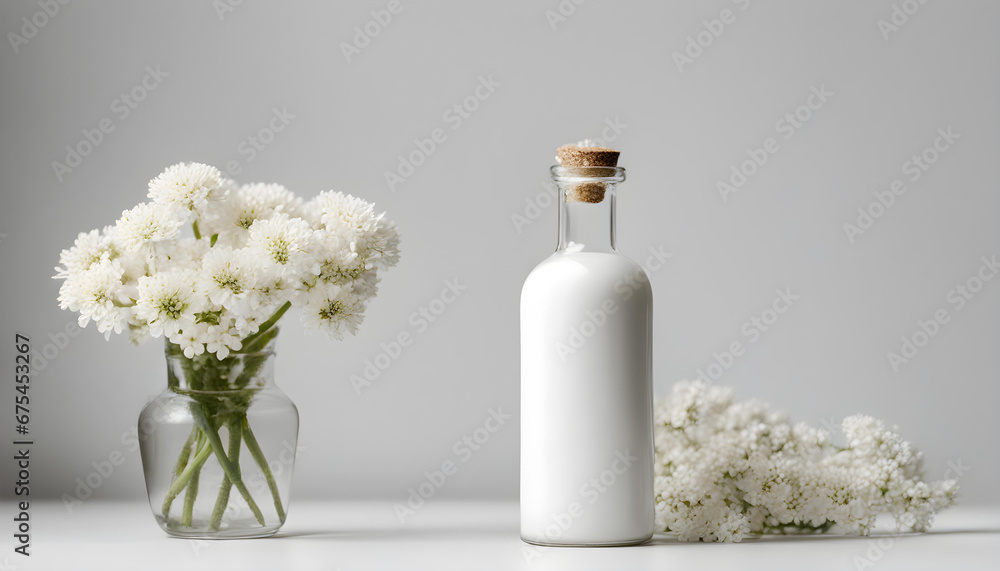 white flowers in a bottle on a white background white flowers in a bottle on a white background