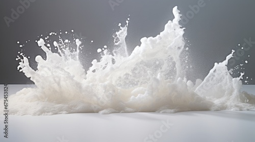 Abstract and unusual sea salt and water on a shiny, white paper background. sea salt explodes in a geometric pattern.