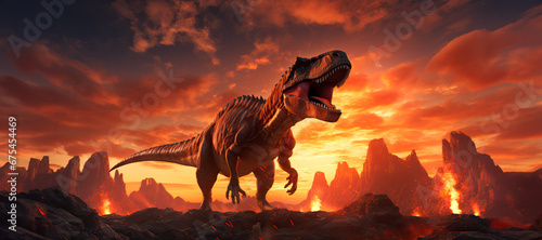 T-Rex The Dinosaurs' Final Hour: T-Rex at Extinction's Edge - Fiery Asteroid Impact.