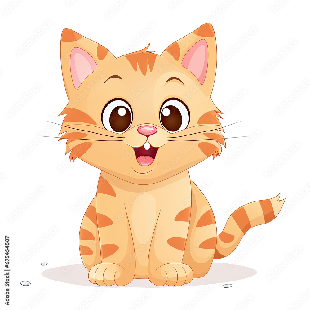 Fototapeta premium Cute 3d orange striped cat with yellow eyes
