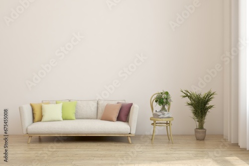 White modern interior design with sofa. Scandinavian interior design. 3D illustration © AntonSh