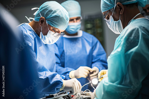 Medical Team Performing Surgical Operation in Modern Operating Room