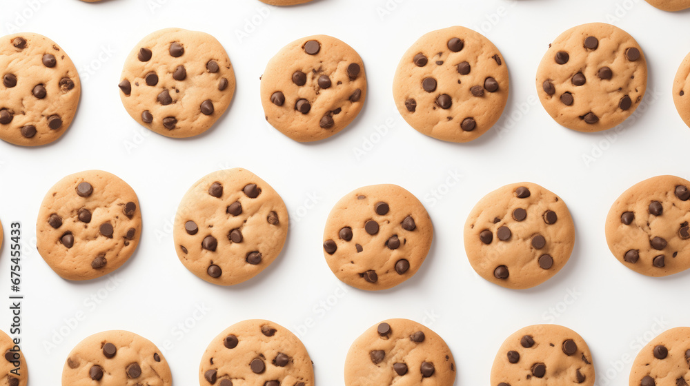 Chocolate Chip Cookies on Isolated White Background